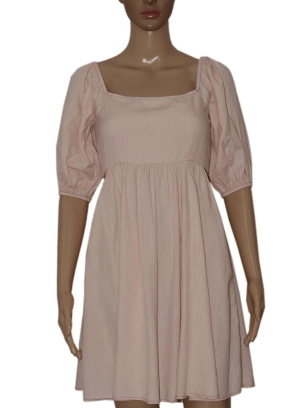 Free People Tie Back Puff Sleeve Peach Summer Mini Dress S